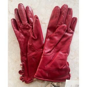 Fownes Red Leather Fur Lined Buttoned Gloves 6.5 NWT